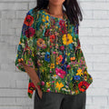 Comstylish Vintage Colorful Floral Art Crew Neck Casual Shirt