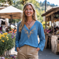 Women's Floral Embroidered Linen V-neck Shirt artswardrobe