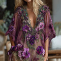 Women's Pansy Hand-embroidered Sequined Short Sleeve T-shirt artswardrobe