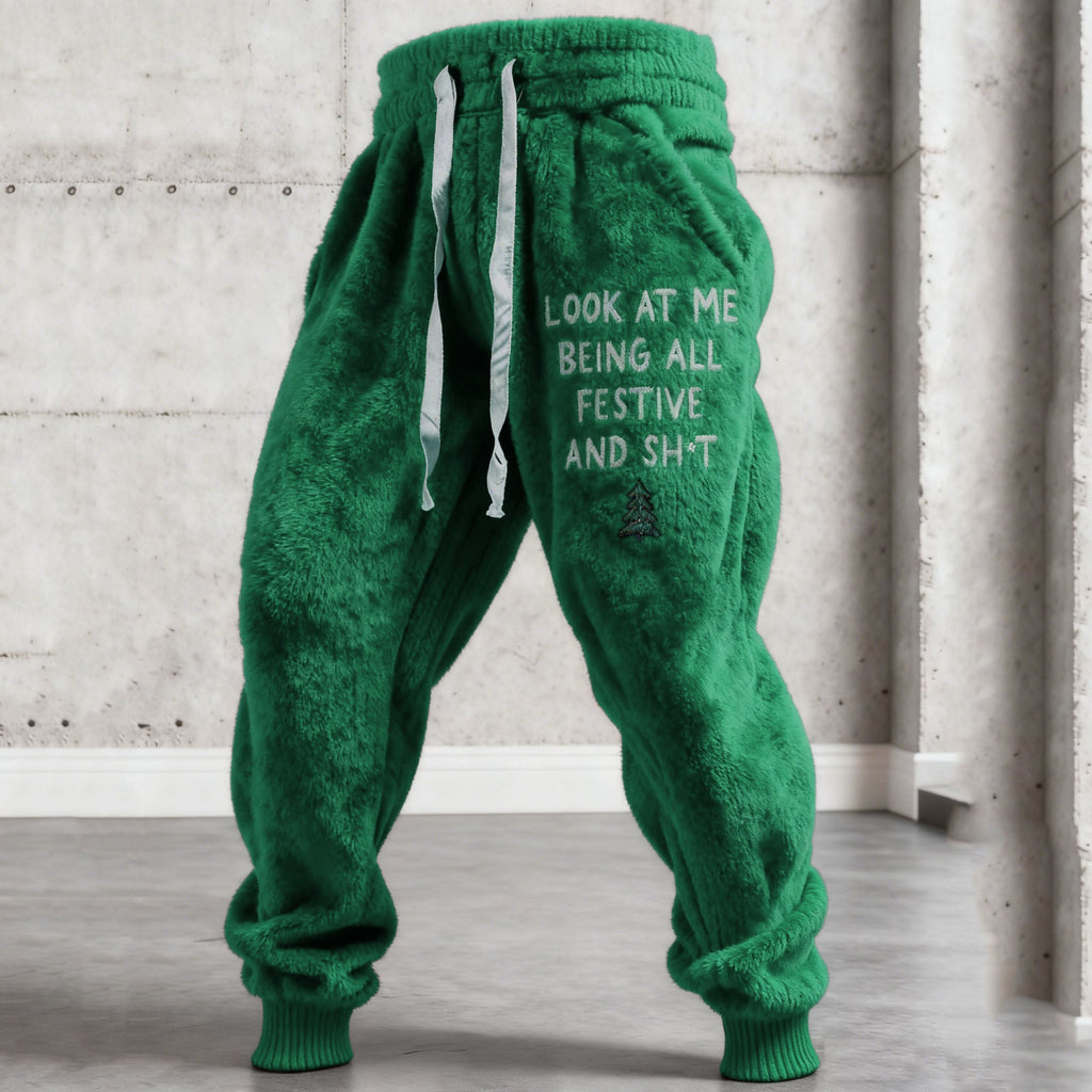 Comstylish Men's Funny Slogan Plush Casual Pants