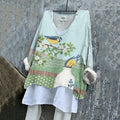 Women's Blue Tits Bottle Birds Greetings Art  Loose V-neck Shirt artswardrobe