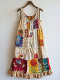 Vintage Floral Pattern Patchwork Art Linen Blend Dress artswardrobe