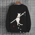 Men's Colorblock Japanese Samurai Cat Printed Casual Sweatshirt elevenforest