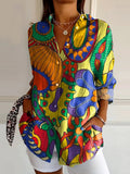 Women's Art Floral Hippie Print Long Sleeve Shirt