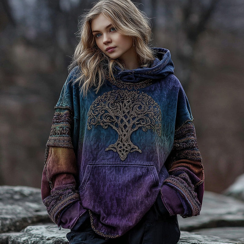 Women's Vintage Viking Celtic Knot Tree Of Life Graphic Warm Hoodie artswardrobe