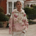 Comstylish Women's Classic Rose Embroidery And Color Block Comfy Hoodie