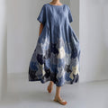 Women's Abstract Geometric Cat Art Linen Blend Maxi Dress elevenforest
