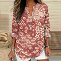 Comstylish Vintage Japanese Art Flower Print V-Neck Loose Blouse
