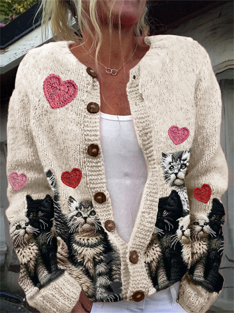 Valentine's Day Hearts & Cats Crochet Cozy Cardigan elevenforest