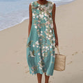 Women's Vintage Floral Birds Art Print Sleeveless Dress artswardrobe