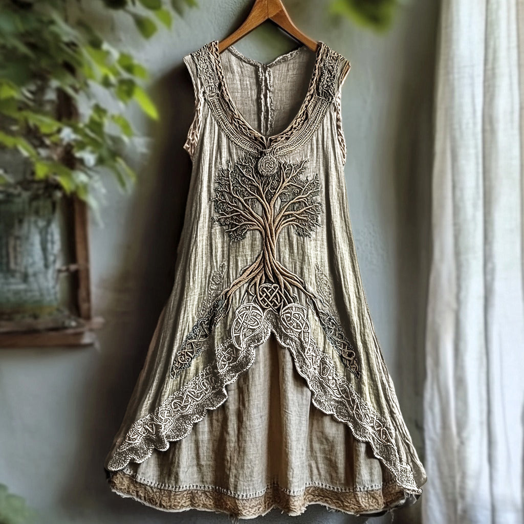 Tribal Viking Life Of Tree Celtic Knot Lace Art Linen Tank Dress artswardrobe