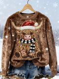 Sequin Highland Cow Christmas Cozy Plush Sweatshirt
