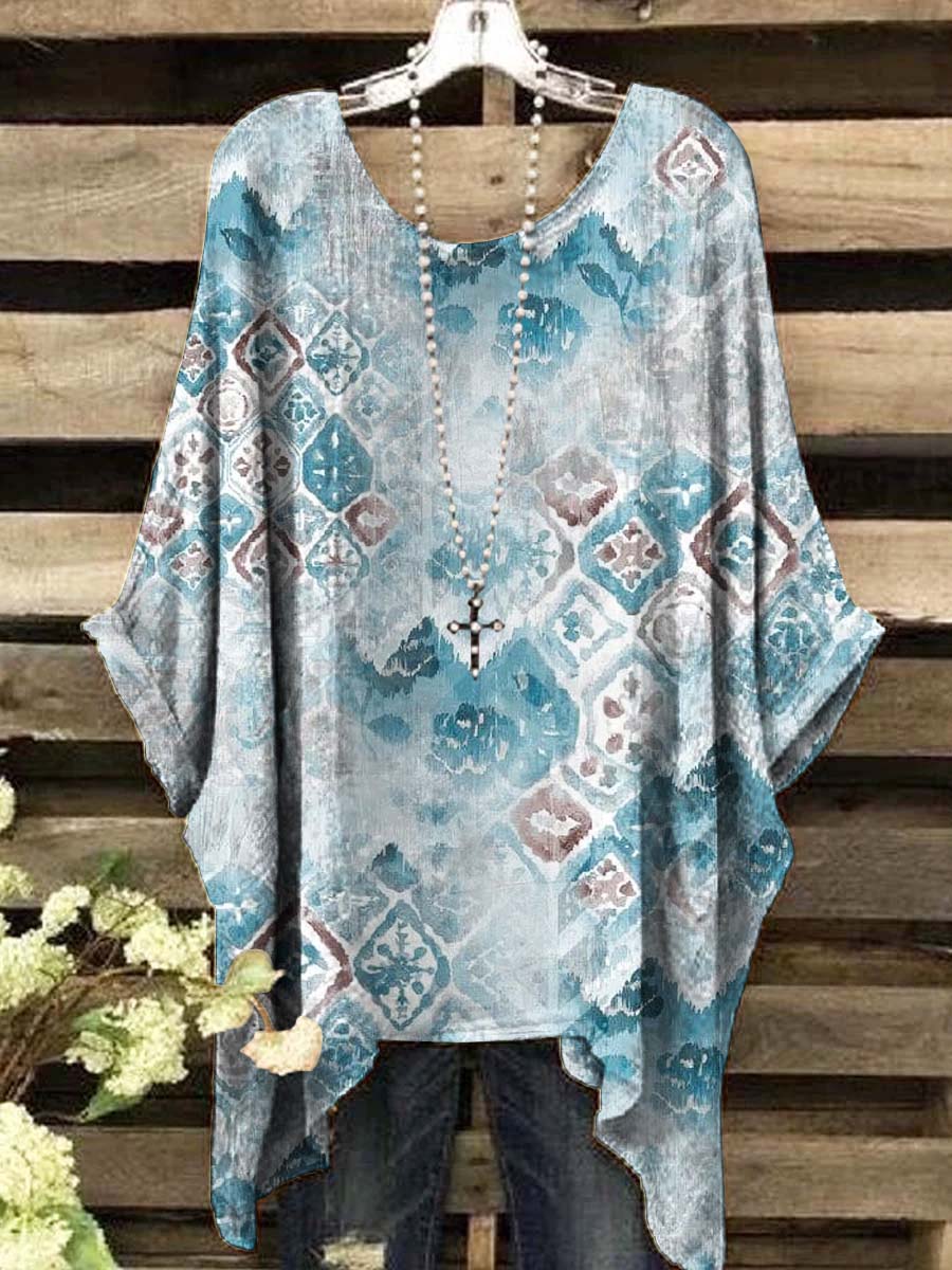 Women's Vintage Gradient Ink Painting Print Casual Top