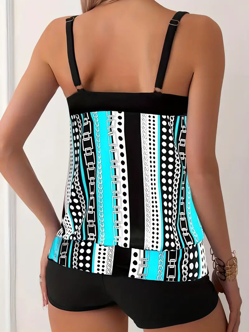 KS | Striped tankini with print