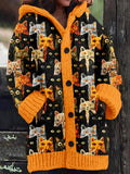 Cute Halloween Embroidered Cat Cozy Hooded Cardigan elevenforest