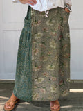 Women's Vintage Ethnic Floral Art Print Linen Pocket Skirt