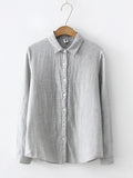 Women's Simple Solid Color Linen Blend Classic Shirt artswardrobe