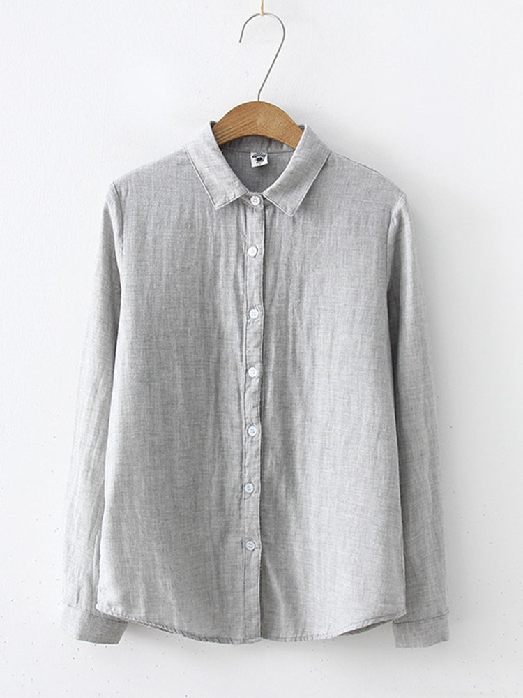 Women's Simple Solid Color Linen Blend Classic Shirt artswardrobe