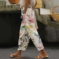 Comstylish Retro Casual Floral Print Pocket Trousers