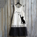 Vintage Abstract Creative Cute Black Cat  Play With Butterfly Art Linen Tank Dress artswardrobe