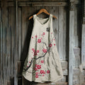 Vintage Cherry Blossom Art Linen Blend Tank Dress artswardrobe