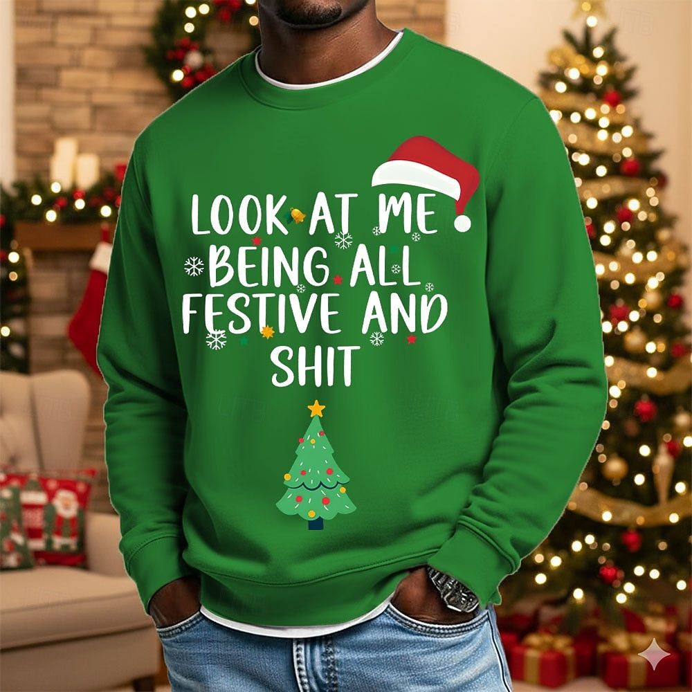 Comstylish Men's Christmas Print Crew Neck Casual Sweatshirt