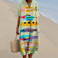Comstylish Women's Vintage Colorful Fish Printed Casual Midi Dress