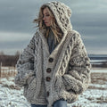 Women's Fair Isle Chunky Knit Warm Button-down Hooded Cardigan elevenforest