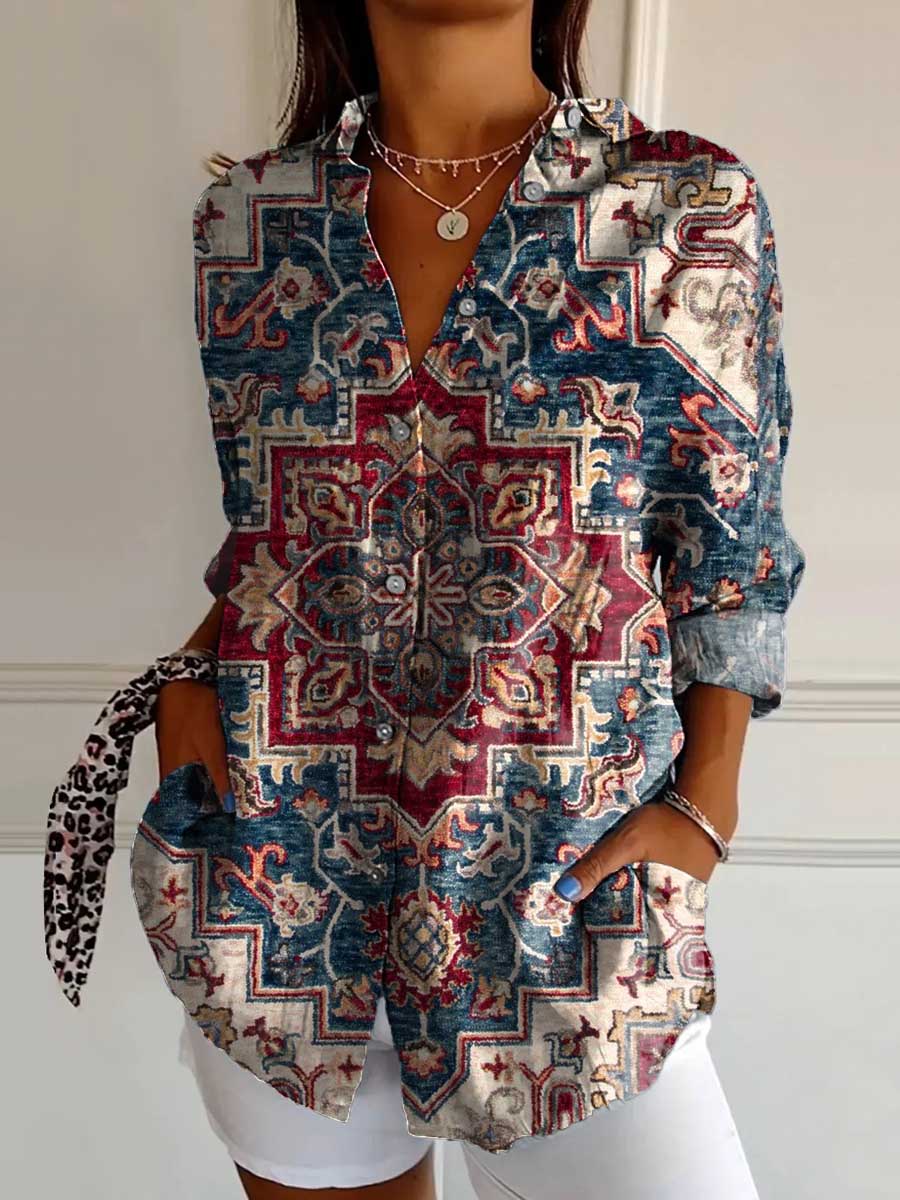 Women's Ethnic Pattern Art Print Casual Cotton Shirt