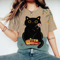 Comstylish Abstract Creative Cute Black Cat Love Sushi Painting Art T-Shirt