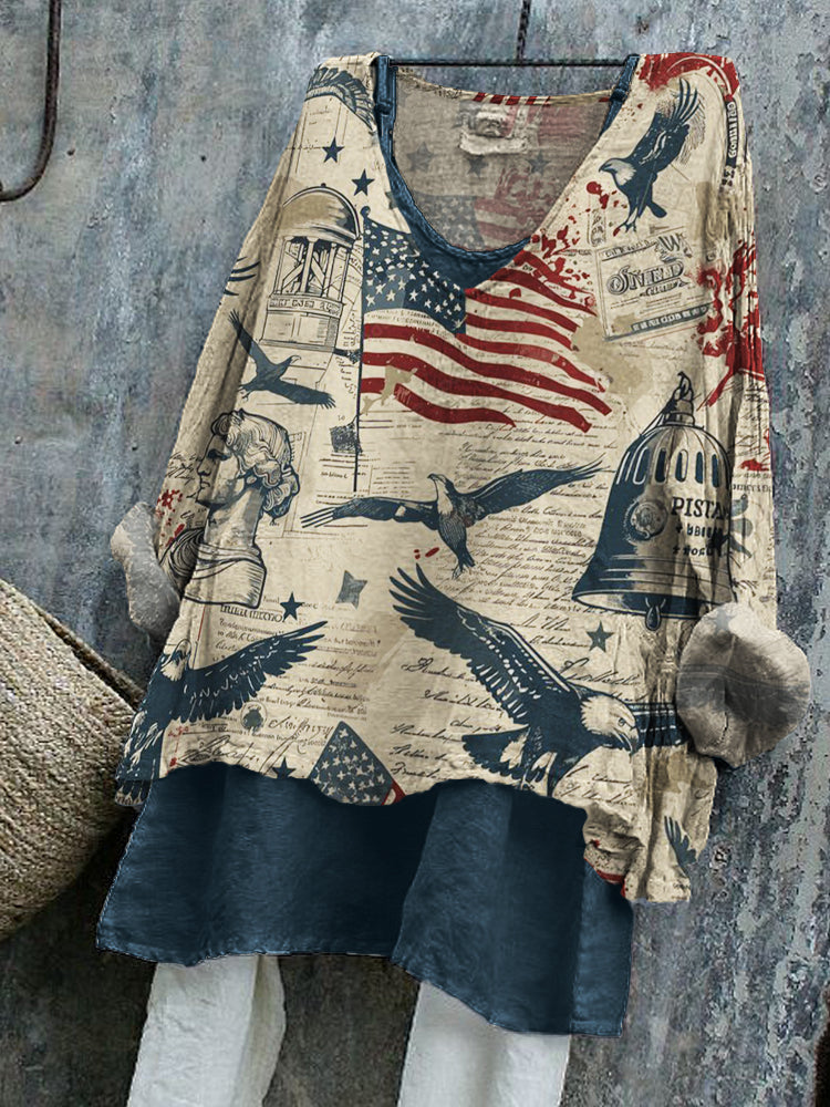 Vintage America Patriotic Pattern Linen Tunic artswardrobe
