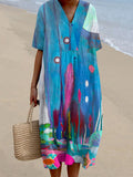 Abstract Floral V-Neck Dress