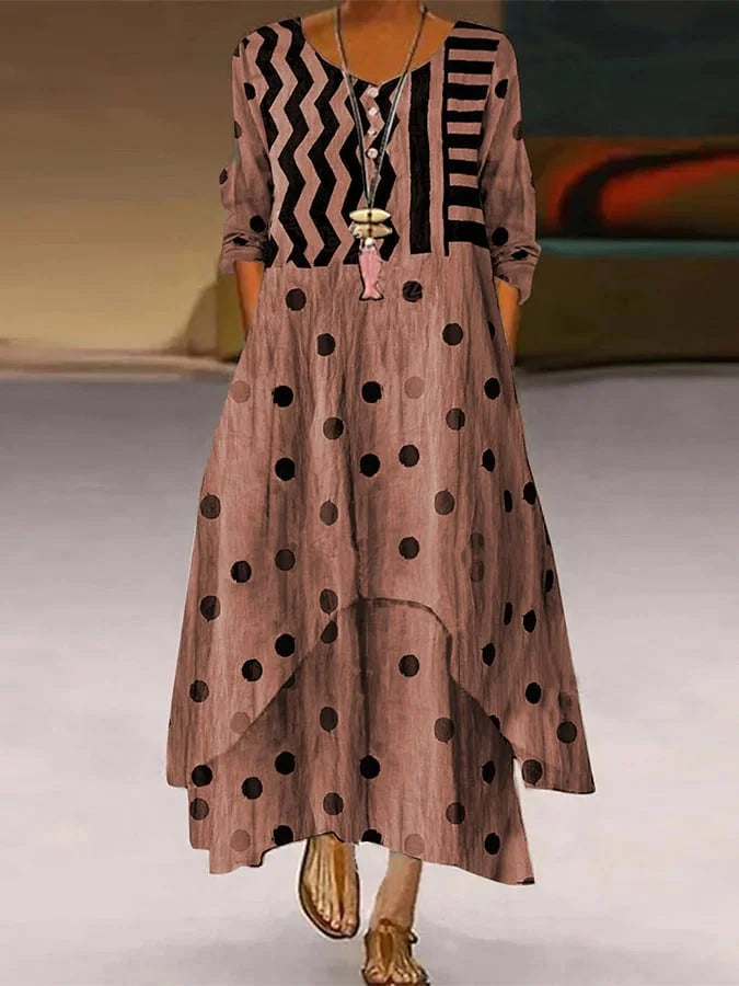 KS | Maxi dress with polka dot and geometric pattern