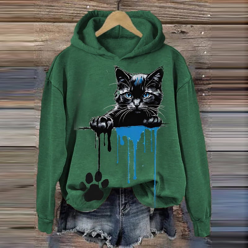 Women's Cute Cat Printed Hooded Sweatshirt elevenforest