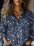 Women's Vintage Floral Print Double Pocket Casual Shirt artswardrobe