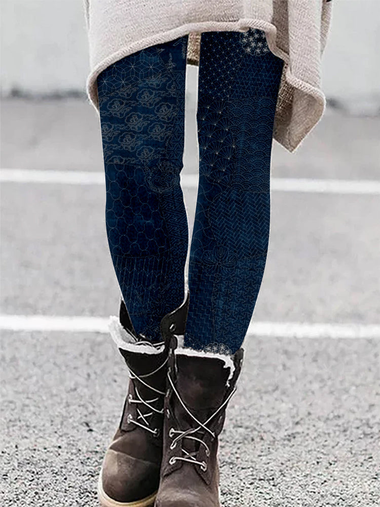 Comstylish Japanese Traditional Sashiko Art Comfy Leggings