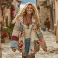 Women's Vintage Patchwork Floral Art Cozy Knitted Zip-up Hoodie artswardrobe