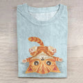 Women's Cute Kitten Falling Down Art Casual T-Shirt elevenforest