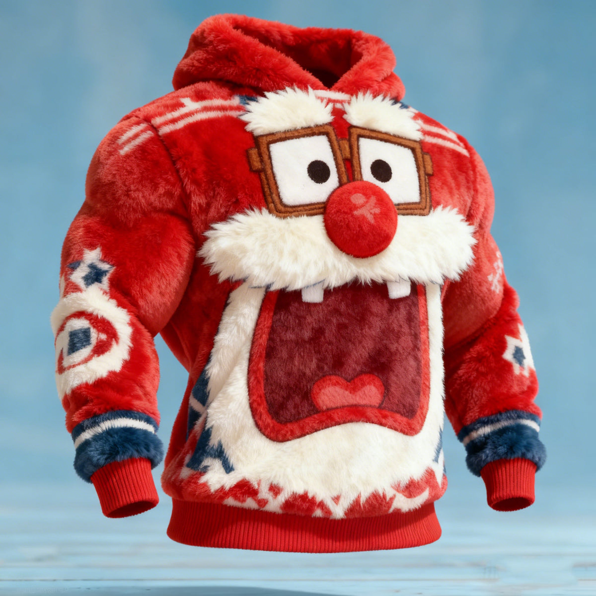 Comstylish Men's Santa Claus Color Block Plush Hoodie