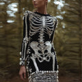 Comstylish Women's Halloween Human Skeleton Skeleton Rose Diamond Round Neck Dress