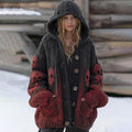Women's Vintage Viking Tribal Celtic Skull Gradient Art Chunky Knit Hooded Cardigan elevenforest