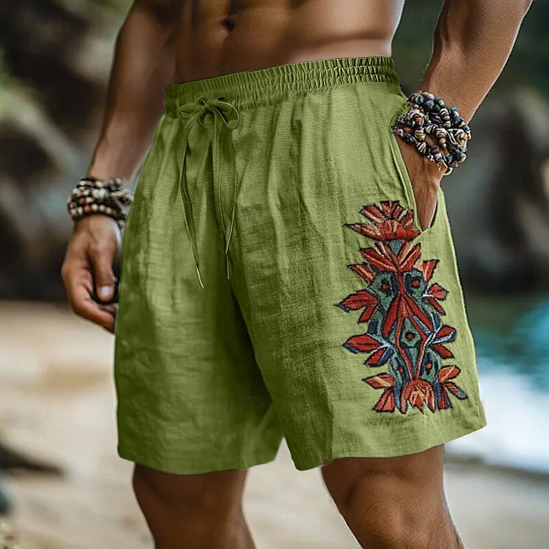Vintage Vacation Bohemian Linen Ethnic Casual Shorts artswardrobe