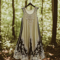 Floral Embroidered Pattern Linen Contrast Color Vest Dress artswardrobe