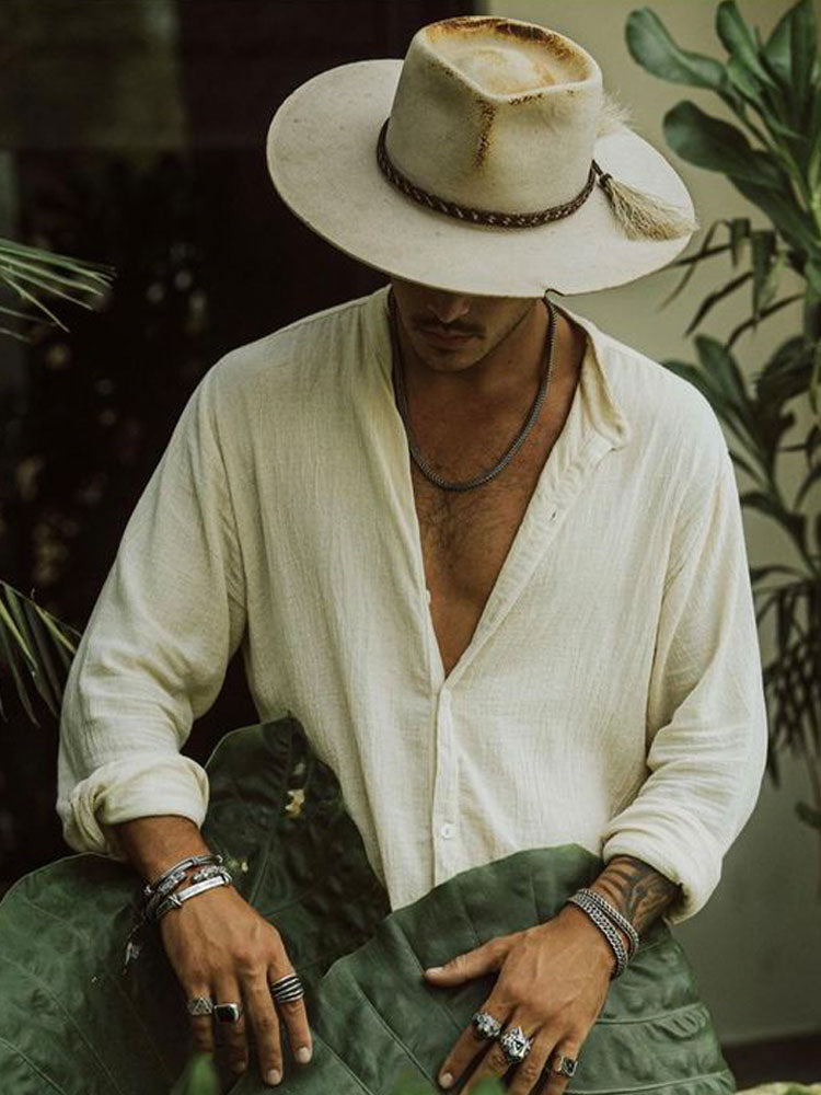 Classic Men's Linen Long Sleeve Shirt artswardrobe