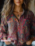 Women's Retro Floral Print Casual Long Sleeve Comfortable Cotton Shirt