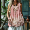 Retro Boho Butterfly Lace Embroidered Linen Tank Top artswardrobe