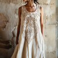 Vintage Floral Art Cotton Linen Comfy Vest Long Dress artswardrobe