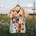Women's Vintage Butterfly Bee Floral Print V-neck T-shirt artswardrobe