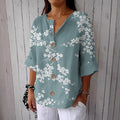 Women's Vintage Floral Art Linen Blend Casual Shirt artswardrobe