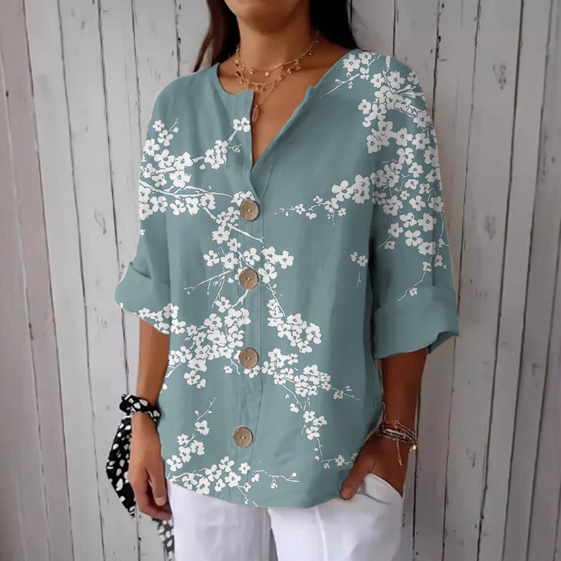 Women's Vintage Floral Art Linen Blend Casual Shirt artswardrobe
